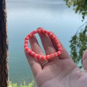 Preppy bracelet, pink bracelet, clay bead bracelet, teen bracelet, sunset
